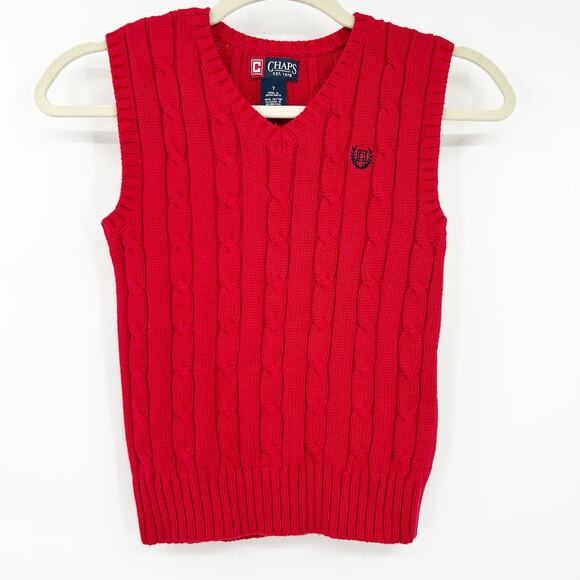 NWT Chaps by Ralph Lauren Boys Fall School Cable Knit Sweater‎ Vest Size 7 Red - Picture 1 of 4